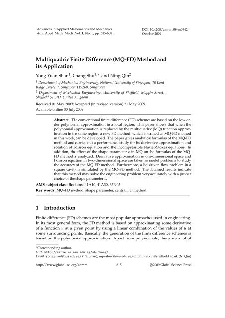 Multiquadric Finite Difference - Global Science Press