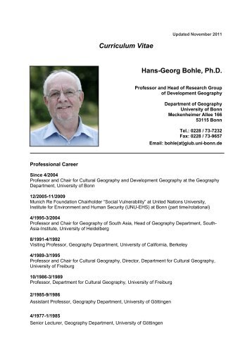 Curriculum Vitae Hans-Georg Bohle, Ph.D. - Geographisches Institut ...