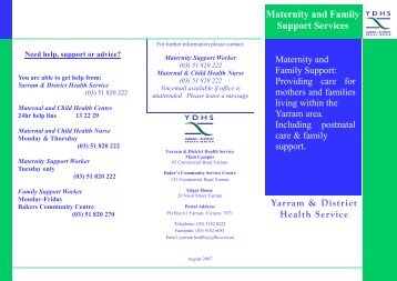 YDHS Maternity and Family Support Services Brochure(51kb pdf)