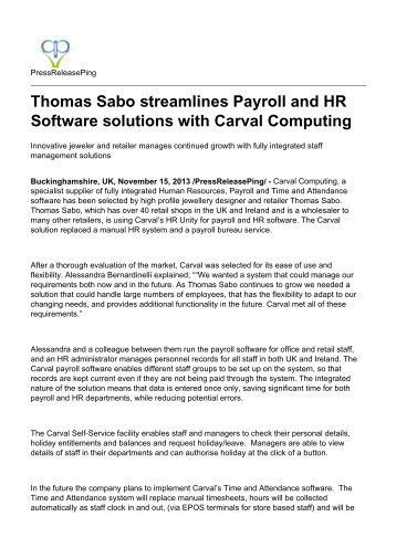 Thomas Sabo streamlines Payroll and HR Software solutions with Carval Computing