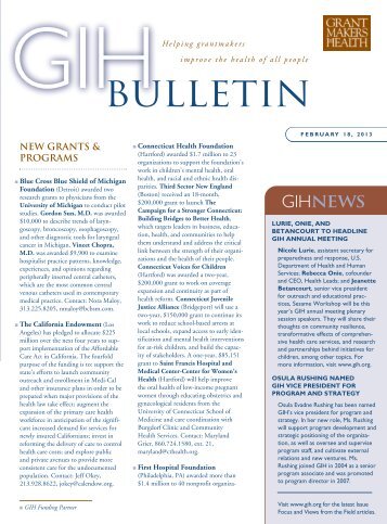 GIH Bulletin: February 18, 2013 - Grantmakers In Health