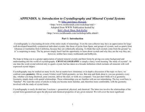 Introduction to Crystallography and Mineral Crystal Systems