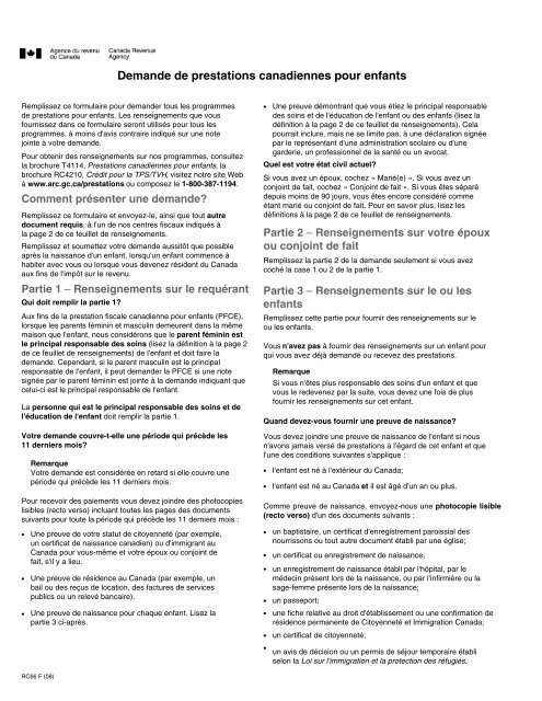 Demande De Prestations Canadiennes Pour Enfants