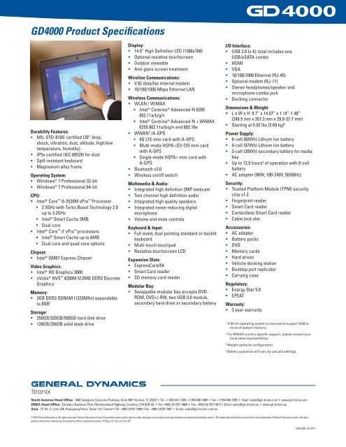 GD4000 data sheet (PDF) - General Dynamics Itronix