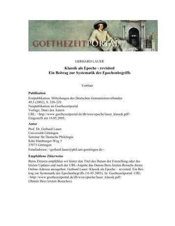 Klassik als Epoche - Das Goethezeitportal