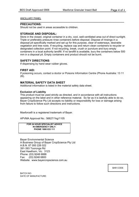 Mocap draft label - Bayer Environmental Science Australia