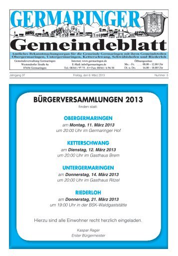 BÜRGERVERSAMMLUNGEN 2013 - Gemeinde Germaringen
