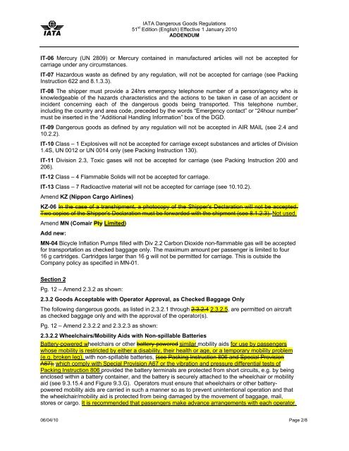 IATA Dangerous Goods Regulations 51st Edition (English ... - nifty