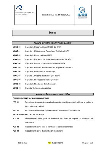 Índice General del MSGC del IUSA - ulpgc - Universidad de Las ...