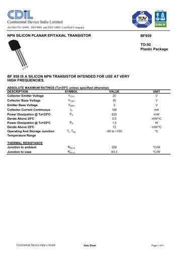 PDF datasheet - Continental Device India Limited