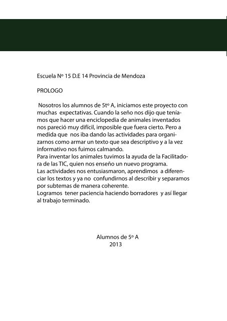 ENCICLOPEDIA ANIMALES Escuela Mendoza N°15 D.E.14