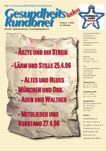 Inhalt des Rundbriefs Nr. 1/2006 - Gesundheitsladen München e.V.