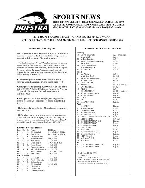 Hofstra vs. Georgia State Game Notes - GoHofstra.com