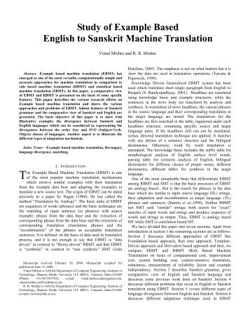 Study of Example Based English to Sanskrit Machine Translation