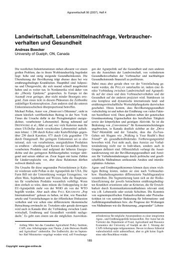 Landwirtschaft, Lebensmittelnachfrage, Verbraucher- verhalten und ...