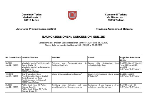 BAUKONZESSIONEN / CONCESSIONI EDILIZIE