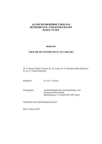Bericht für das Jahr 2003 (279 kB) - Gerichte - Basel-Stadt