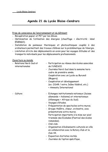 Agenda 21 Lycee Blaise Cendrars (.pdf) - Gesunde Schulen