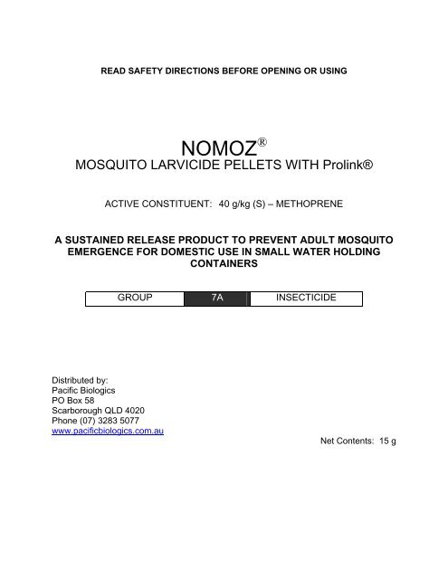 ® MOSQUITO LARVICIDE PELLETS WITH Prolink® - Pacific Biologics