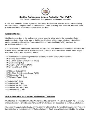 Cadillac Professional Vehicle Protection Plan (PVPP) - GM Fleet