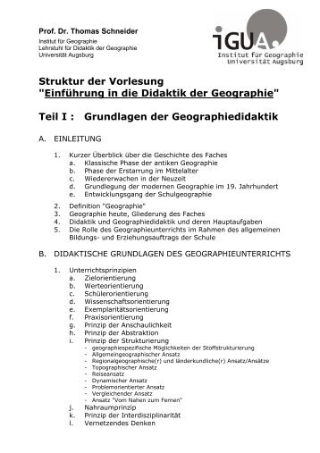 "Einführung in die Didaktik der Geographie" Teil I - Institut für ...
