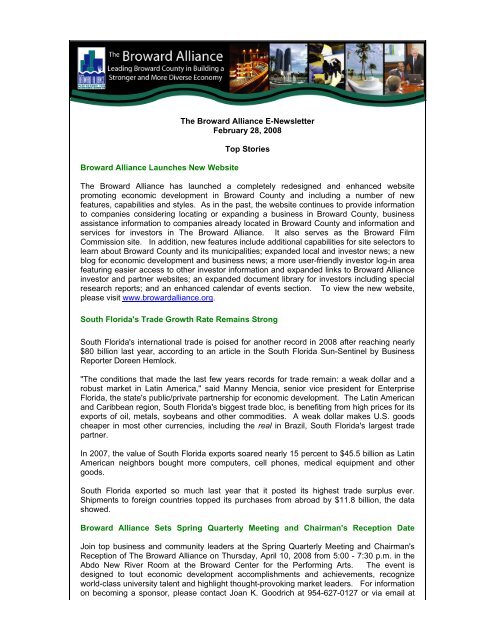 February 2008 - Enews - Broward Alliance