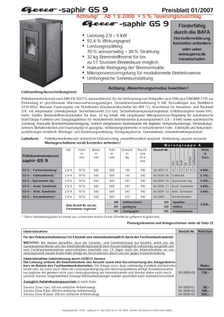 Preisblatt_GS9_mit TZ - Gerco