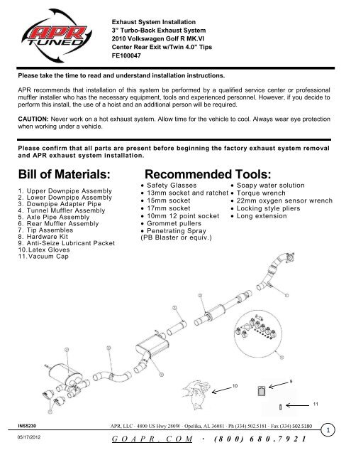 Bill of Materials: Recommended Tools: - APR