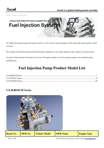 Fuel Injection Pump Product Model List - Giordano Benicchi