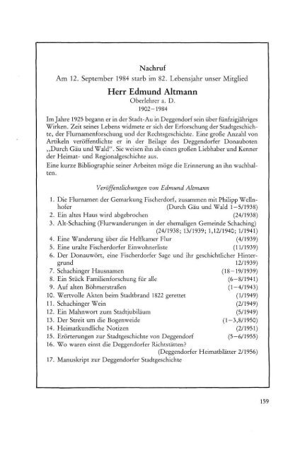 Nachrufe auf Rudolf Nieweling und Edmund Altmann