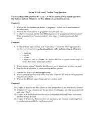 Spring 2011: Exam #1 Possible Essay Questions These are the ...