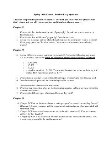 Spring 2011: Exam #1 Possible Essay Questions These are the ...