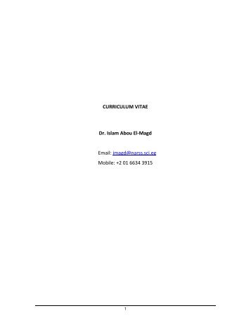 CURRICULUM VITAE Dr. Islam Abou El-Magd Email: imagd@narss ...