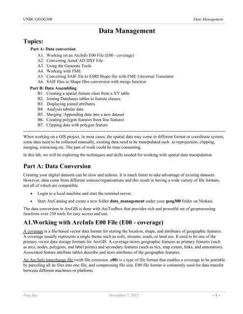 Data Management - UNBC GIS Lab