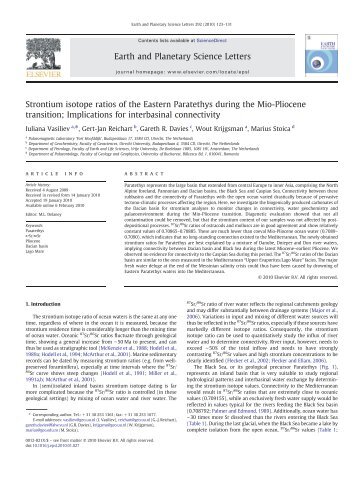 Strontium isotope ratios of the Eastern Paratethys during the Mio ...