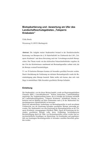 Biotopkartierung und –bewertung am Ufer des ...