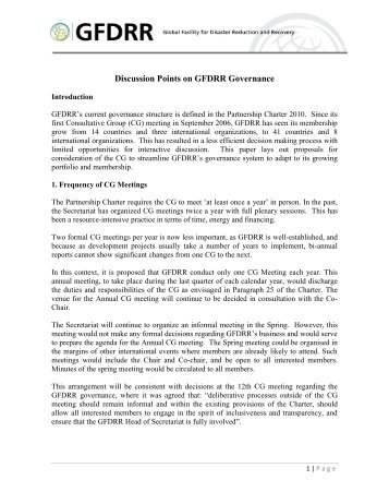 Discussion Points on GFDRR Governance