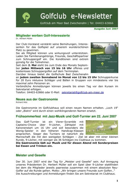 Newsletter Juni 2007 - Golfclub am Meer