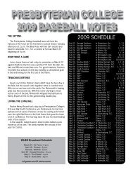 PRESBYTERIAN COLLEGE 2009 BASEBALL NOTES