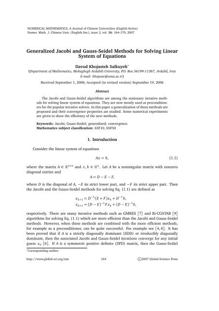 Generalized Jacobi and Gauss-Seidel Methods for Solving Linear ...