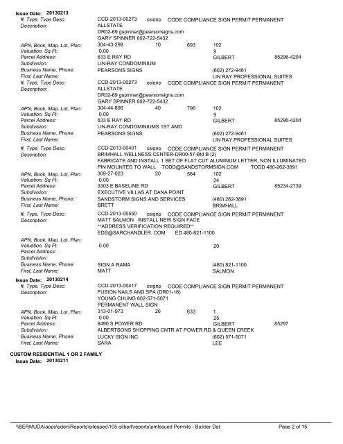 Building Permits Issued during Dates: 20130211 - 20130215