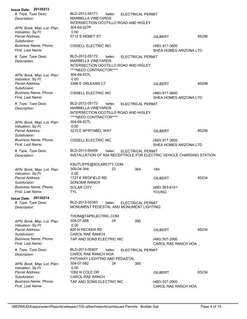 Building Permits Issued during Dates: 20130211 - 20130215