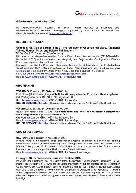 Newsletter 10/2006 - Geologische Bundesanstalt