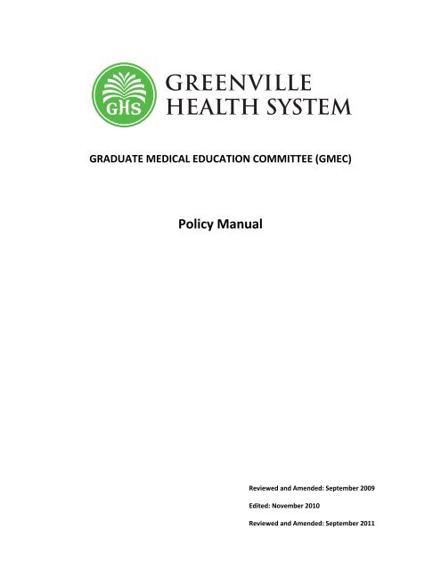 GMEC Manual Rev 052212 - Greenville Hospital System