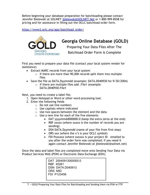 Georgia Online Database (GOLD) Preparing Your Data Files