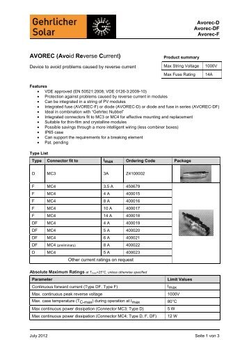 GehrTec® Avorec - Datasheet - Gehrlicher Solar AG