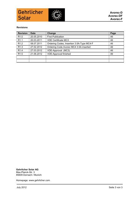 GehrTec® Avorec - Datasheet - Gehrlicher Solar AG