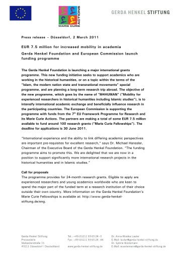 Press Release | PDF (107 KB) - Gerda Henkel Stiftung