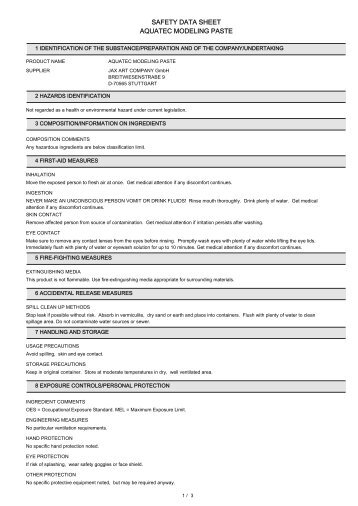 SAFETY DATA SHEET AQUATEC MODELING PASTE - Gerstaecker