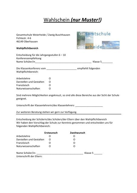 Informationen zum Wahlpflichtunterricht - Gesamtschule Weierheide